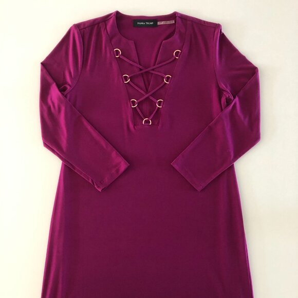 Ivanka Trump V Neck with Lacing Detail 3/4 Sleeve Dress Bold Purple Size S - Picture 2 of 12